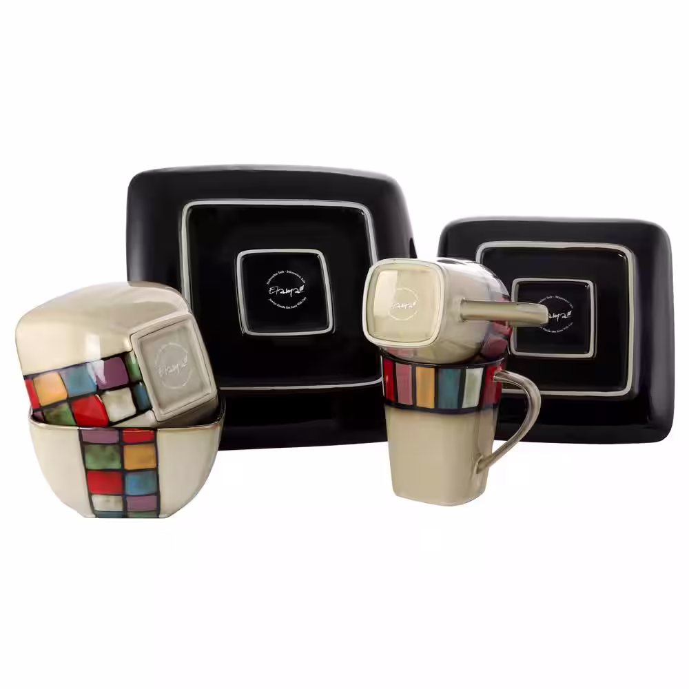 Elama Color Melange 16-Piece Contemporary Glaze Stoneware Dinnerware Set (Service for 4)