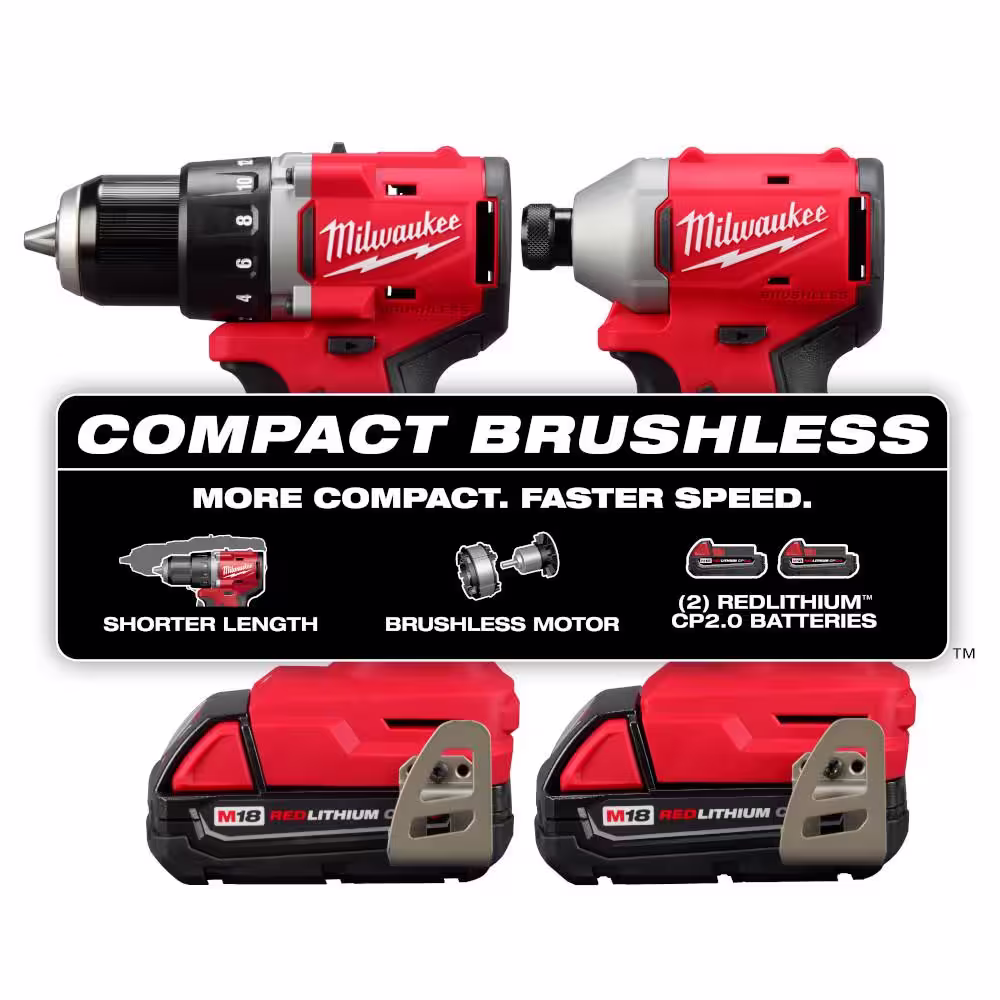 Milwaukee M18 18-Volt Lithium-Ion Brushless Cordless Compact Drill/Impact Combo Kit w/(2) Batteries, Charger, Bag & M18 2 Gal Vac