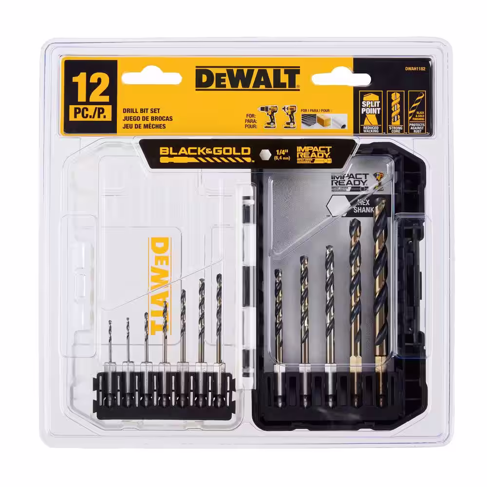 DEWALT Black and Gold Impact Ready Metal Twist Drill Bit Set (12-Piece)