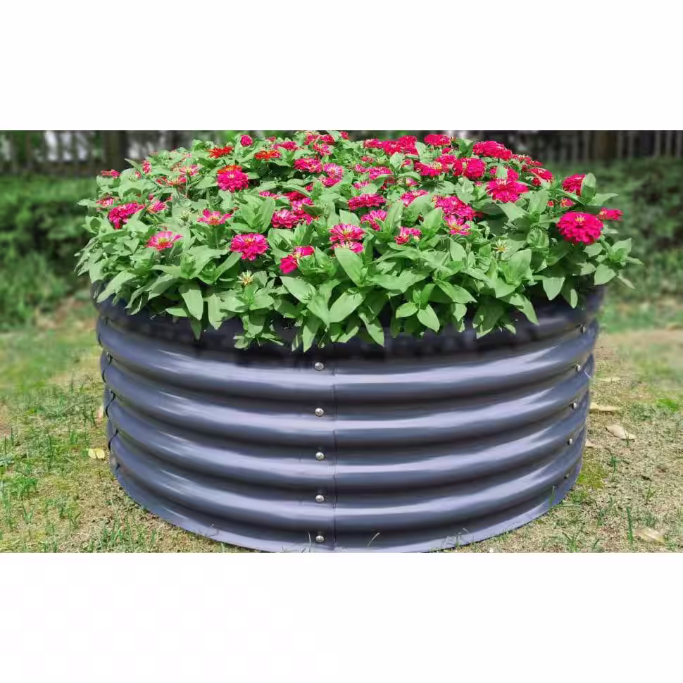 vego garden 17 in. Tall x 42 in. Round Modern Gray Metal Raised Garden Bed Kit