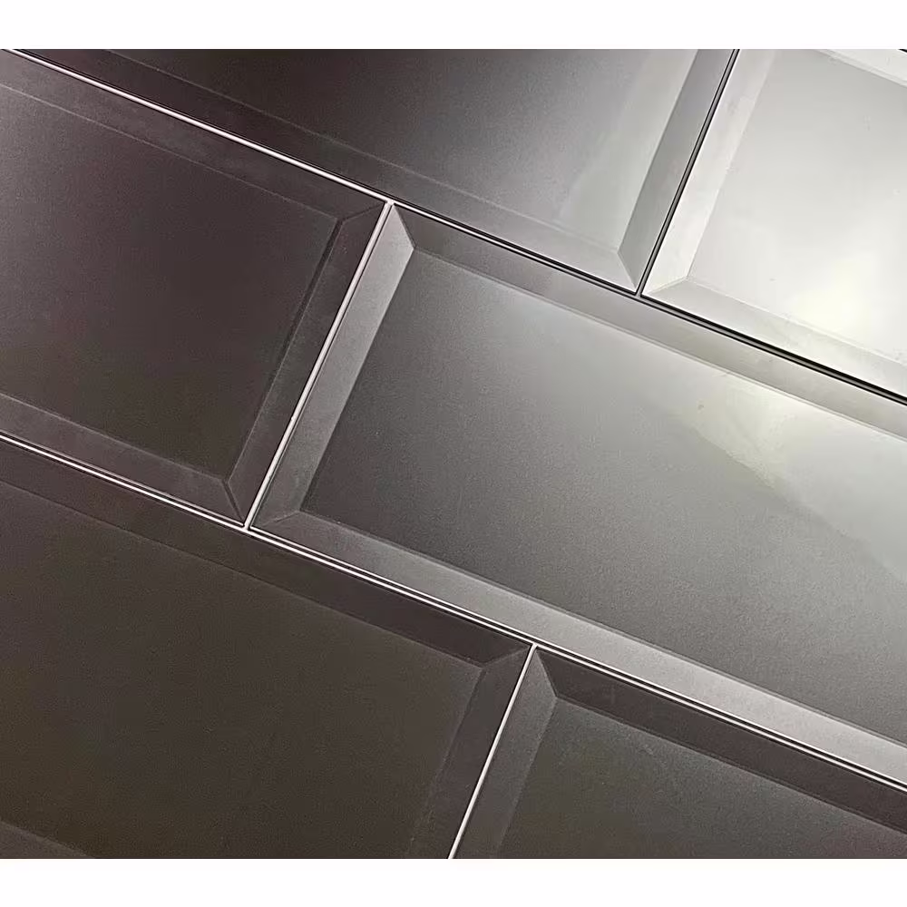 ABOLOS Frosted Elegance Beveled Large Format Subway 8 in. x 16 in. Glossy Gray Glass Backsplash Wall Tile (16 Sq. Ft./Case)