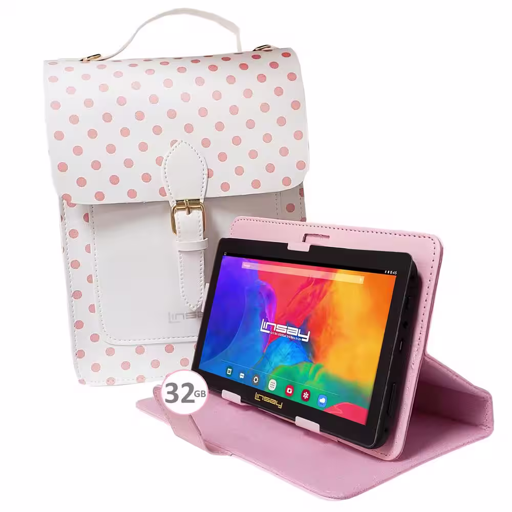 LINSAY 7 in. 2GB RAM 32GB Android 12 Tablet Bundle with Sweet Pink Protective PU leather Case and Fashion Handbag