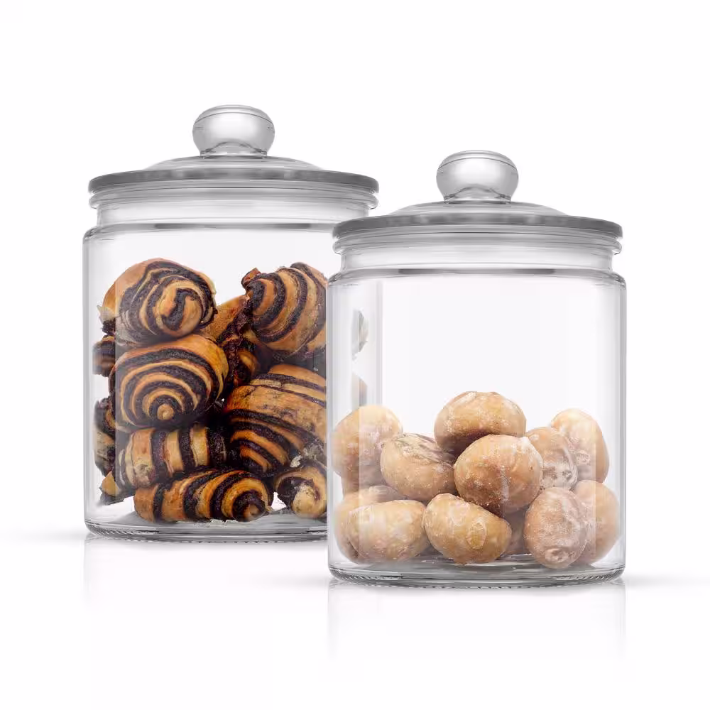 JoyJolt JoyFul 2-Piece 67 oz. Round Glass Cookie Jar with Airtight Lids