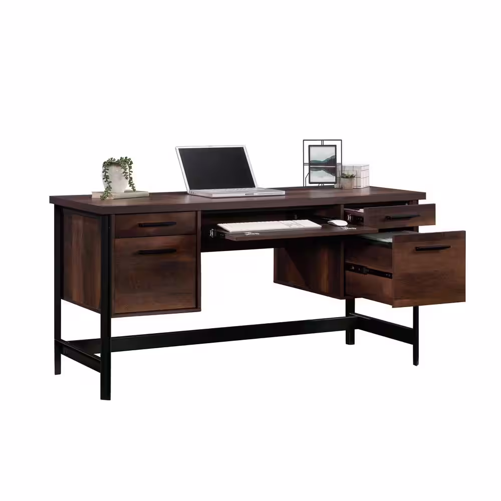 SAUDER Briarbrook 60 in. Barrel Oak Computer Desk with File Storage and Metal Frame