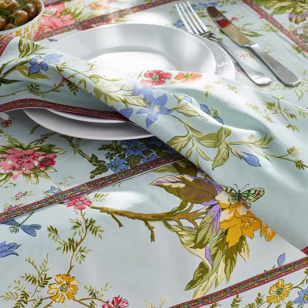 The Company Store Floral Vine 20 in. x 20 in. Aqua Multi Cotton Napkins (Set of 4)