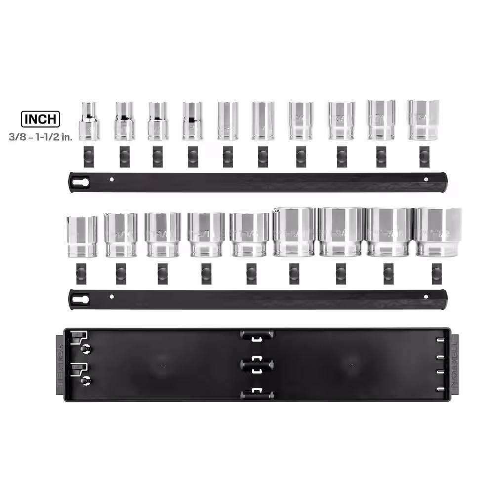 TEKTON 1/2 in. Drive 6-Point Socket Set, (19-Piece) (3/8 - 1-1/2 in.) with Rails