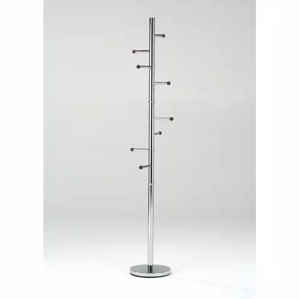 Signature Home Finish Chrome Material Metal Hat Coat Rack with 8 - Hooks Overall Dimension: 12 in. W x 12 in. L x 68 in. H