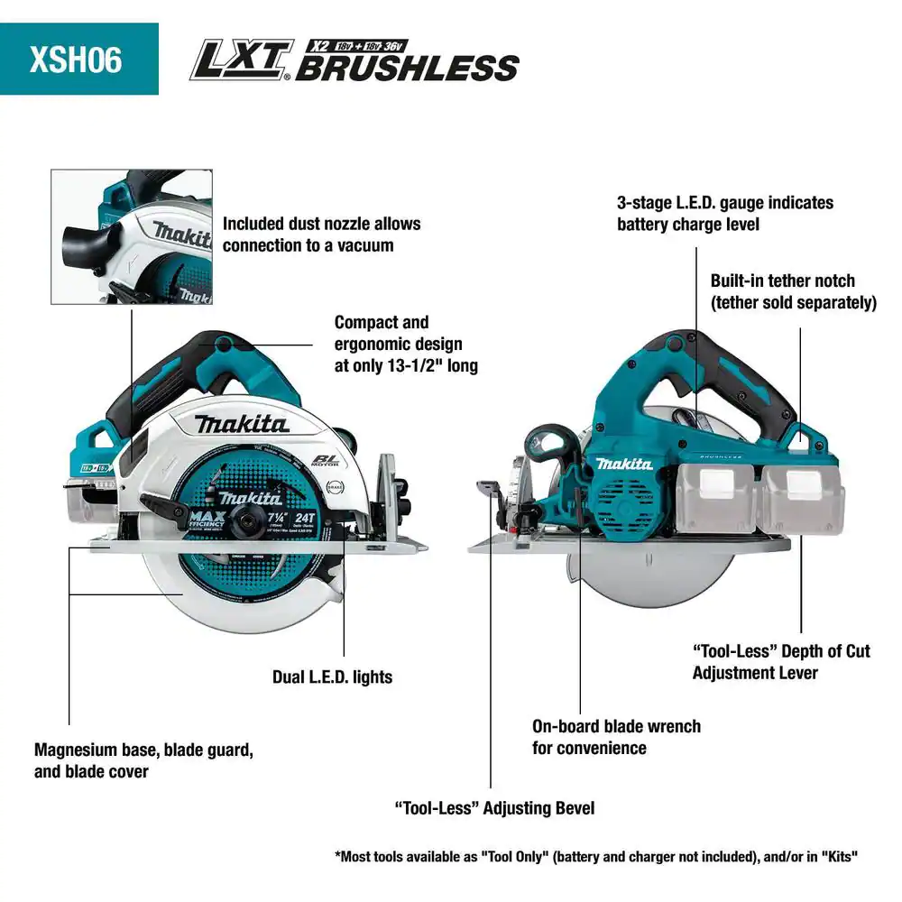 Makita 18V X2 LXT Lithium-Ion (36V) Brushless Cordless 7-1/4 in. Circular Saw Kit 5.0Ah