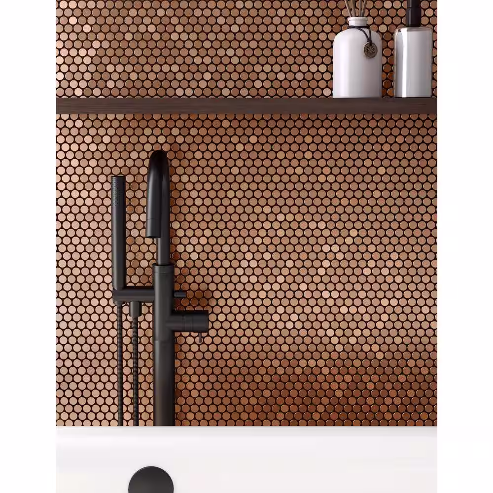 None Take Home Sample - Penny DC Dark Copper 4 in x 4 in x 0.2 in Metal Peel and Stick Wall Mosaic Tile (0.11 sq.ft/Each)