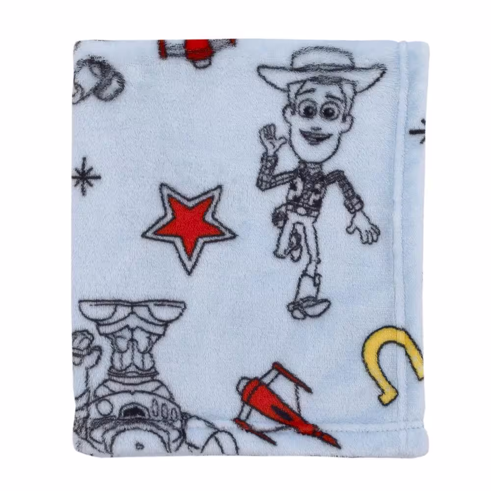 Disney Toy Story 4 Super Soft Blue, Yellow, Red Buzz Lightyear Woody Star Rocket Horse Shoe French Fiber Polyester Baby Blanket