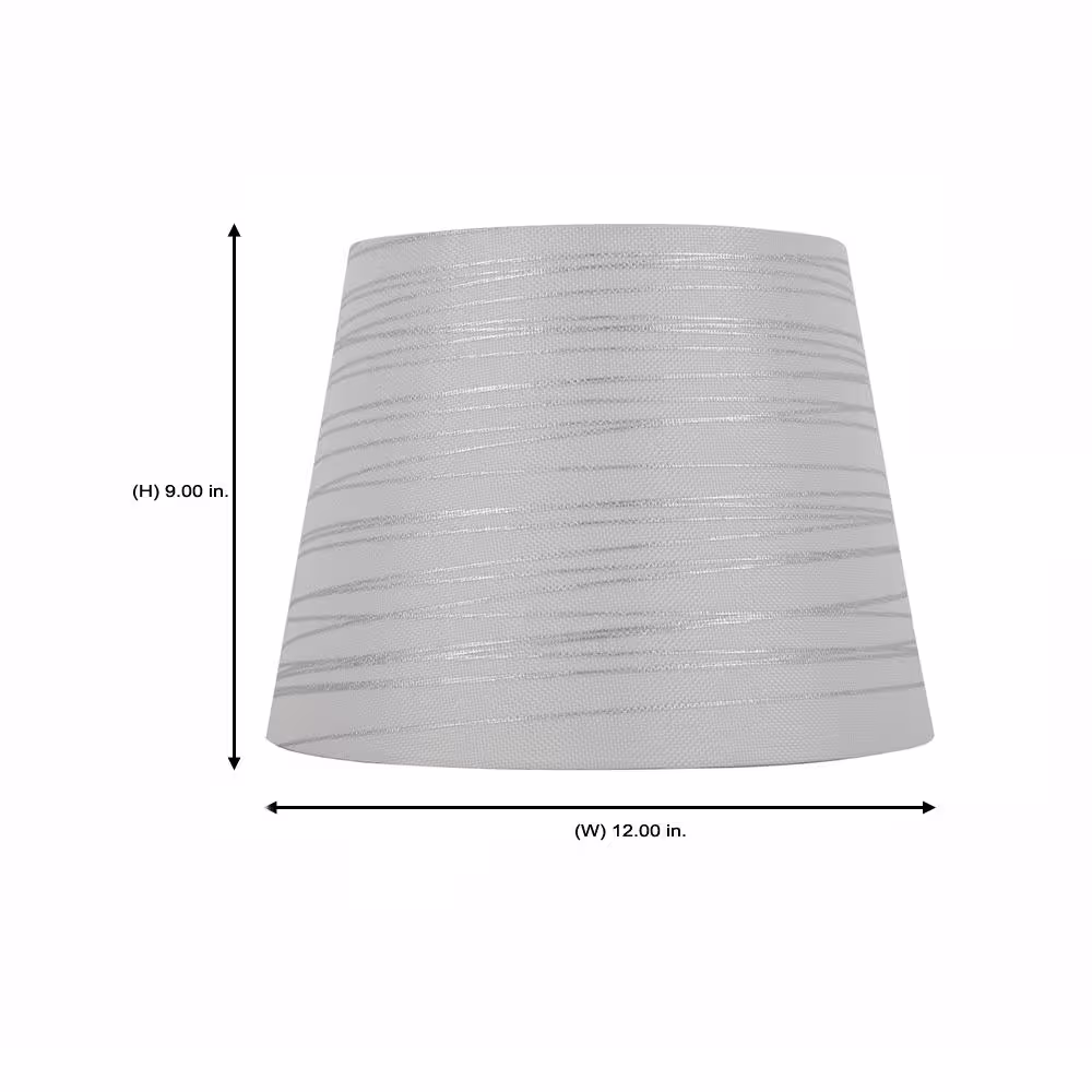 Hampton Bay Mix and Match 12 in. Dia x 9 in. H White with Silver Foil Stripes Round Midsize Lamp Shade