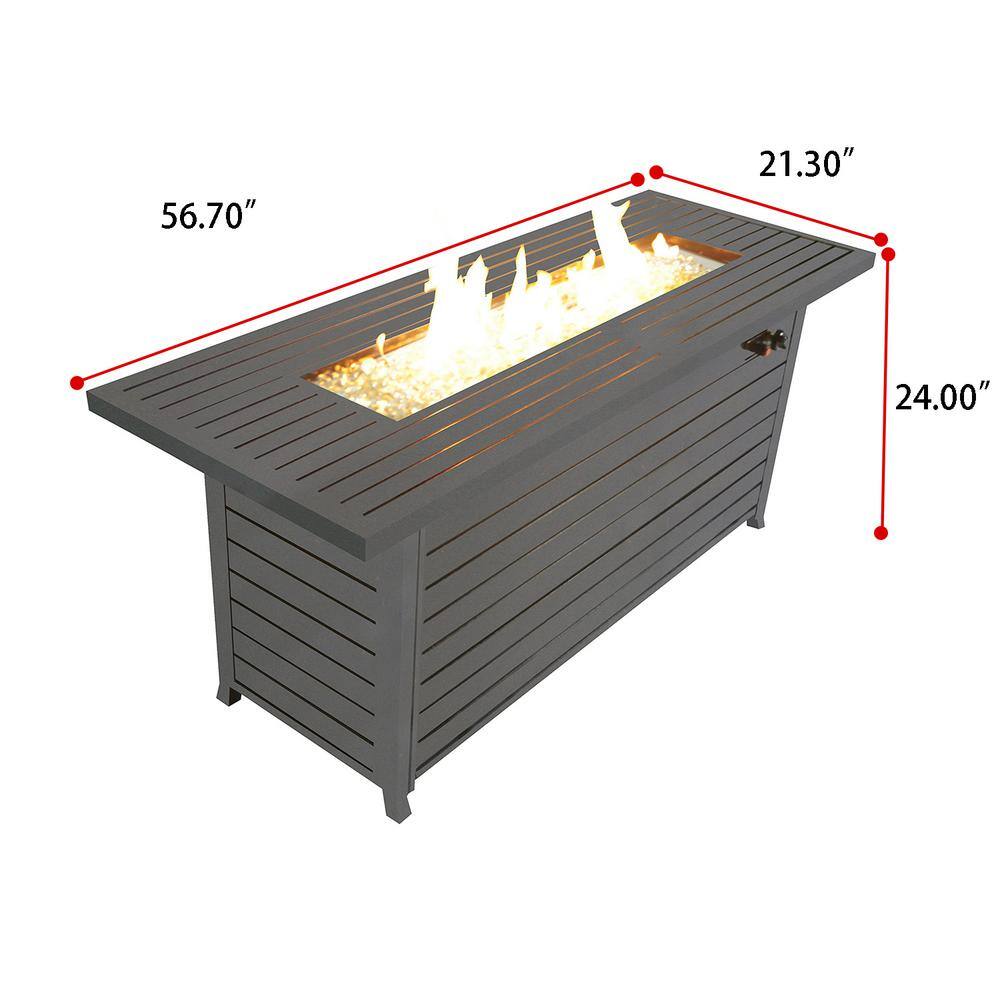 None Dark Brown 57 in. Outdoor Aluminum Fire Pit Table 50000BTU Retangular