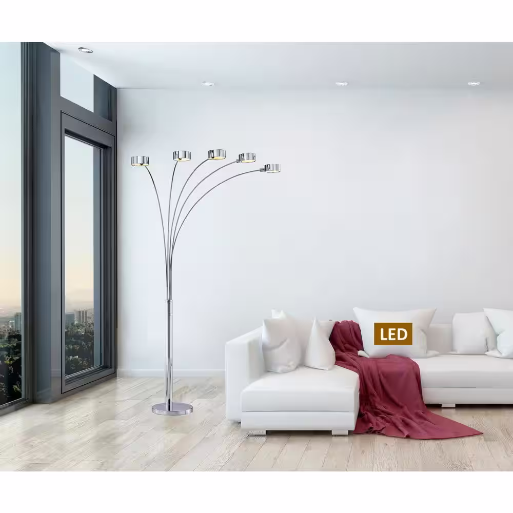ARTIVA Micah Plus 88 in. Chrome LED Arched Floor Lamp with Dimmer
