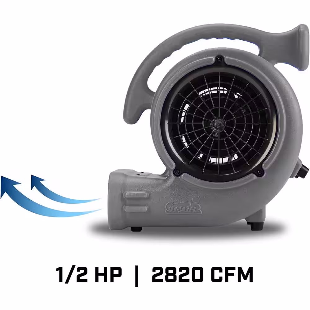 B-Air 1/2 HP Air Mover for Janitorial Water Damage Restoration Stackable Carpet Dryer Floor Blower Fan in Grey