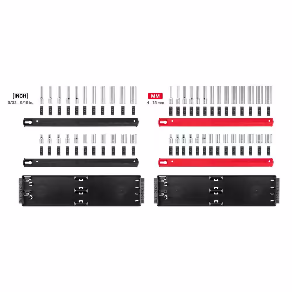 TEKTON 1/4 in. Drive 12-Point Socket Set with Rails (5/32 in.-9/16 in., 4 mm-15 mm) (50-Piece)