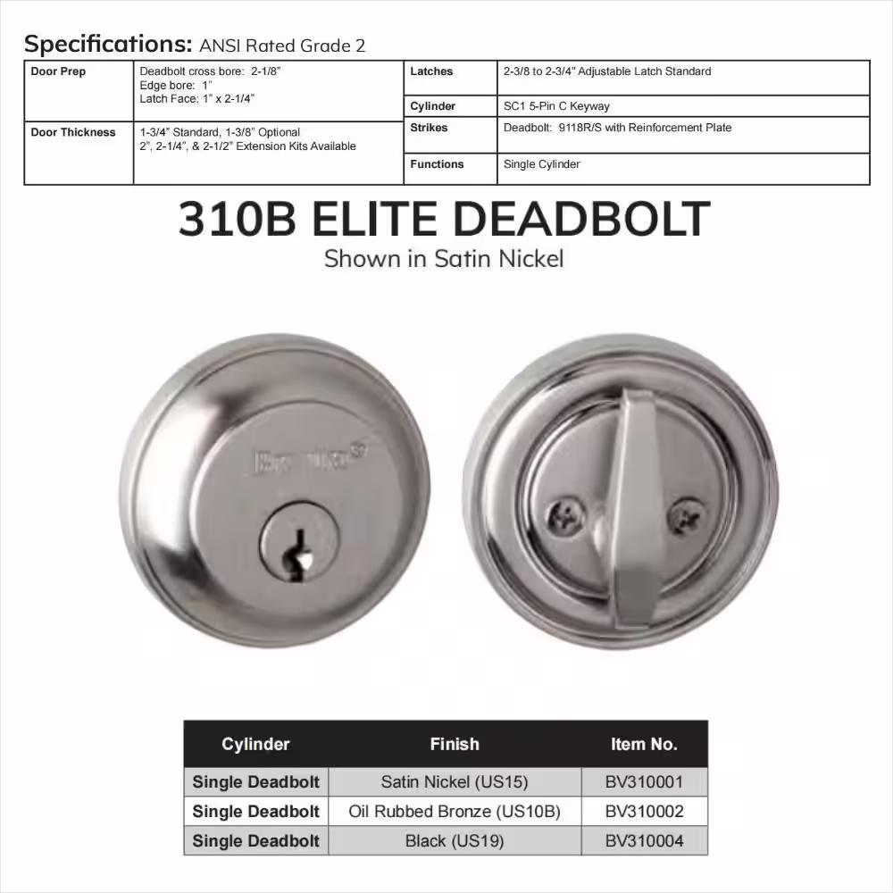 DELANEY HARDWARE Bravura Elite 310B Solid Zinc Oil Rubbed Bronze Single Cylinder Deadbolt