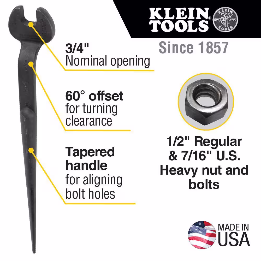 Klein Tools 1/2 in. Erection Wrench for U.S. Regular Nut with 3/4 in. Nominal Opening