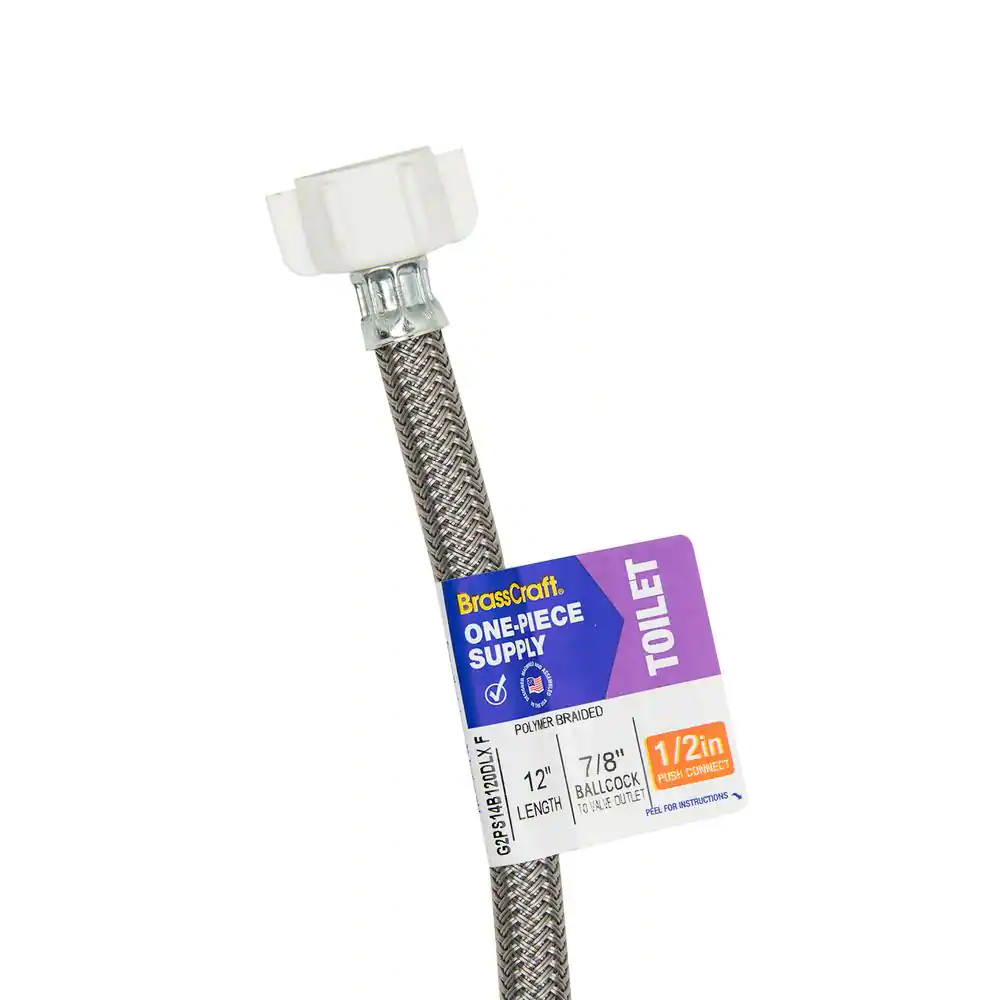 BrassCraft 1/2 in. Nom Push Connect x 7/8 in. Ballcock x 12 in. SpeediOne Braided Toilet Connector and 1/4-Turn Straight Valve