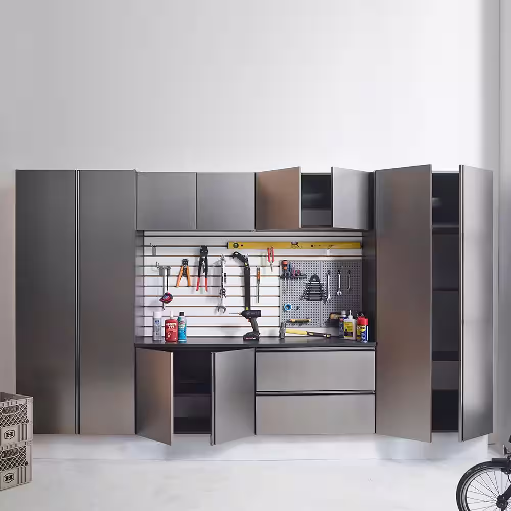 Klair Living 128 in. W x 72 in. H x 20 in. D Nova Series Wood Wall Mounted Garage Storage System in Metallic Grey