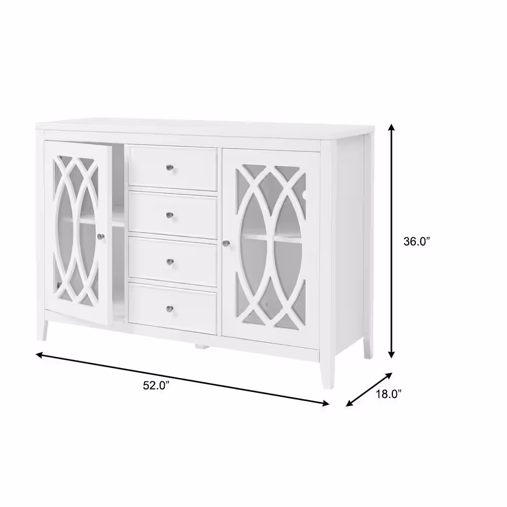 Home Decorators Collection Cliffmore White Glass Door Buffet with Elliptical Pattern