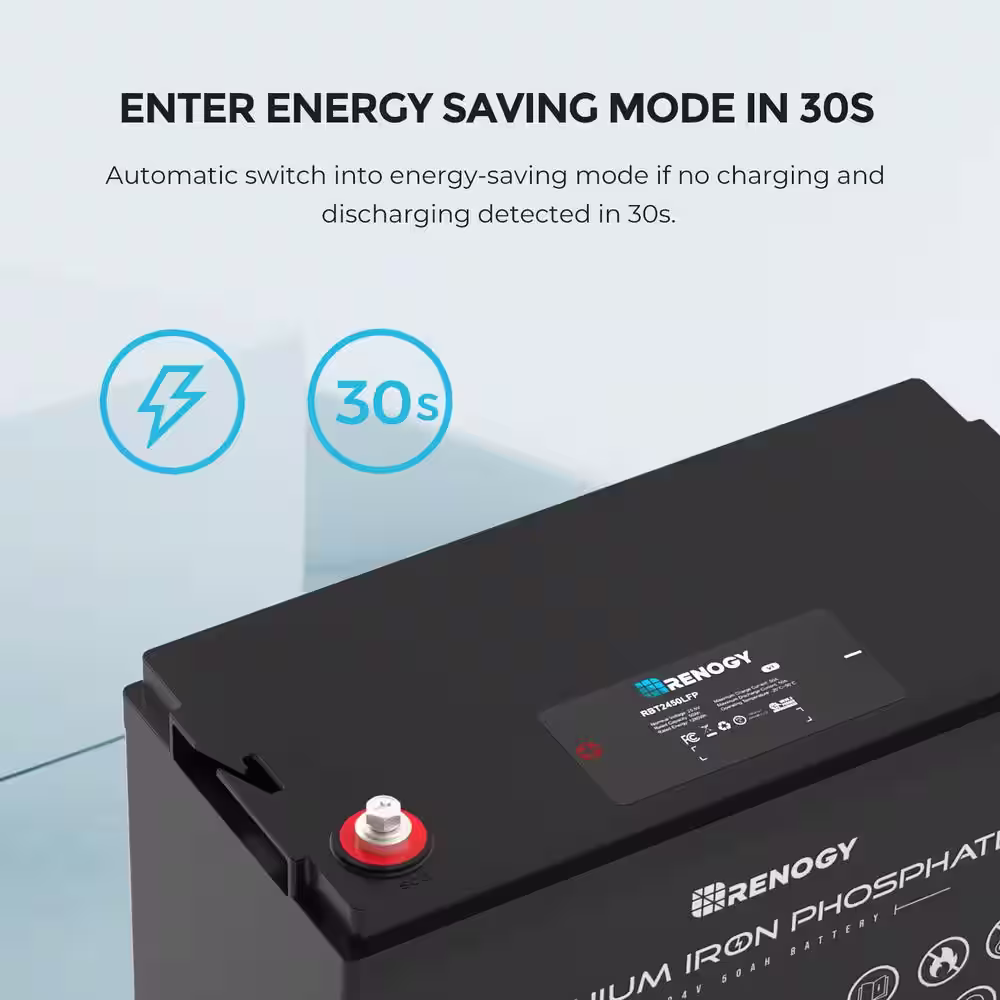 Renogy 24-Volt 50Ah LiFePO4 Deep Cycle Lithium Battery, Over 2000 Cycles, Backup Power Perfect for Off-Grid