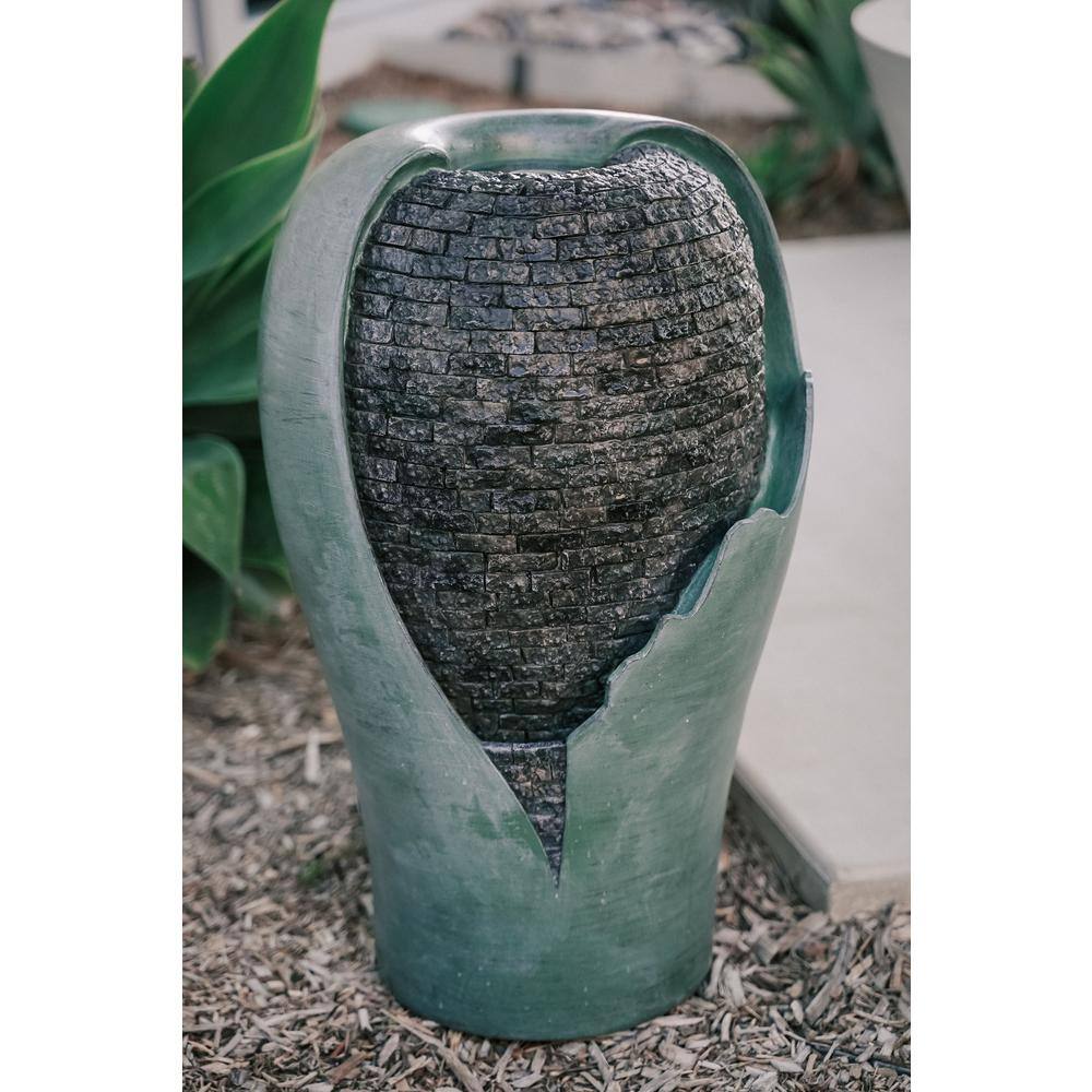 XBRAND 25 in. Tall Turquoise Modern Round Broken Egg Shell Indoor/Outdoor Decor Water Fountain with LED Light