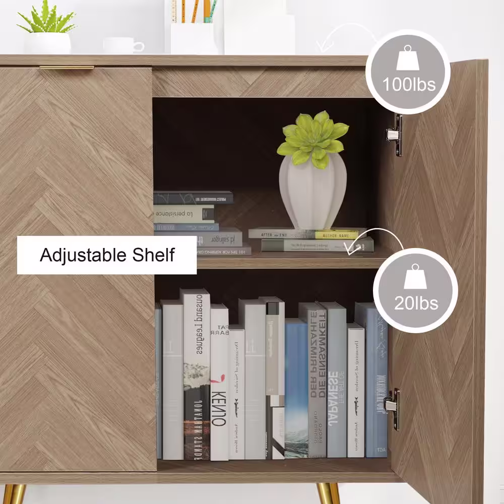 Aupodin Natural Oak Accent Storage Cabinet Free-Standing with 2-Doors Modern Sideboard Buffet Cabinet