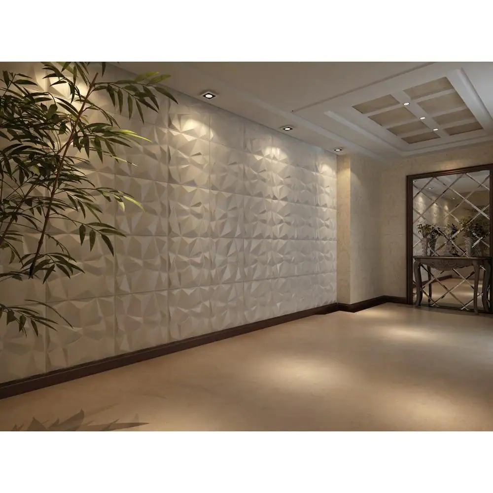 Art3dwallpanels Wall panel 19.7 in. x 19.7 in. 32 sq. ft. White Diamond PVC 3D Wall Panels (Pack of 12-Tiles)