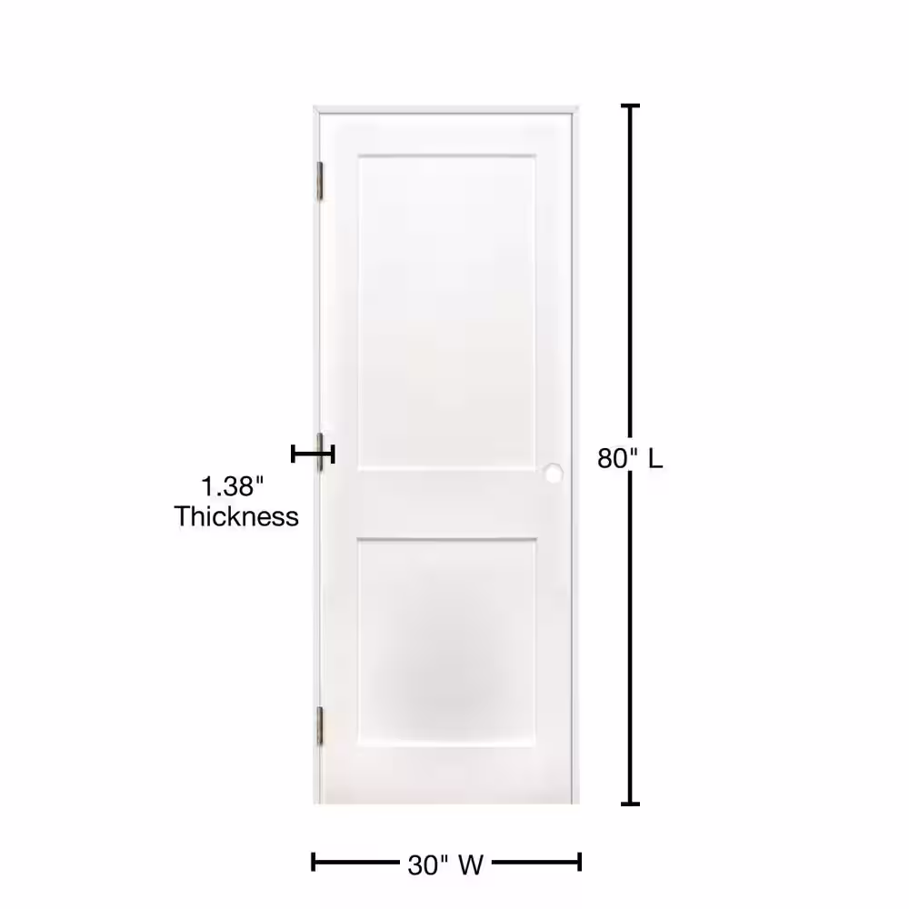 Pacific Entries 30 in x 80 in Shaker 2-Panel Solid Core Primed Pine Reversible Single Prehung Interior Door with Satin Nickel Hinges