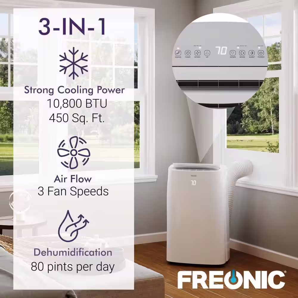 FREONIC 10800 (DOE) 115 V Portable Air Conditioner with Dehumidifier in White