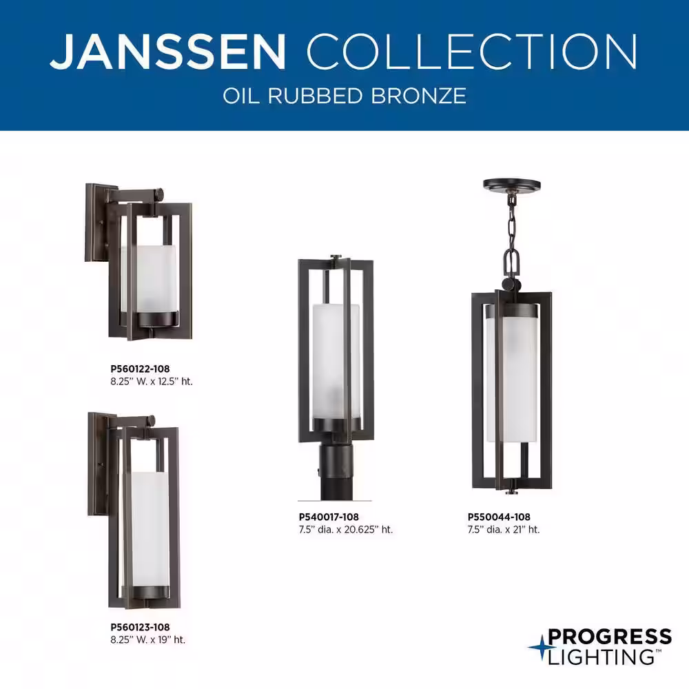 Progress Lighting Janssen Collection 1-Light Oil Rubbed Bronze Etched Glass Craftsman Outdoor Post Lantern Light