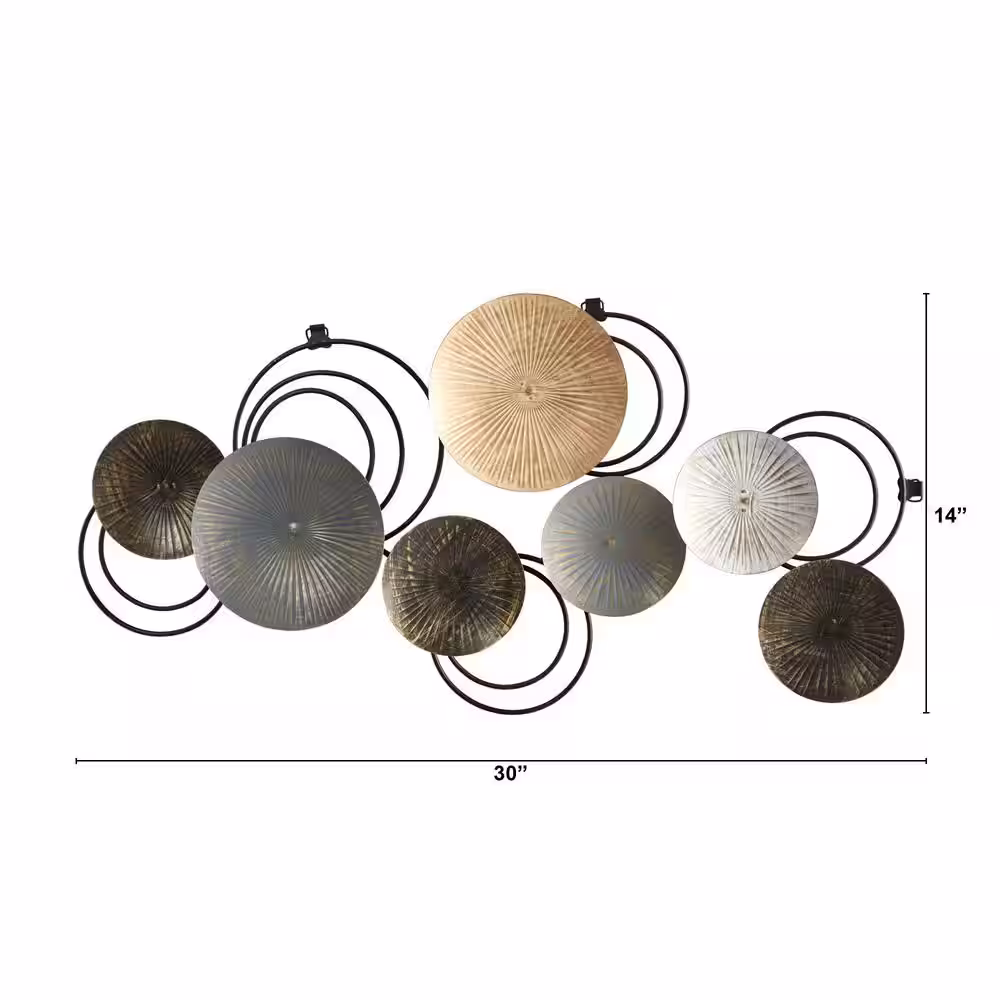 Nearly Natural 30 in. x 14 in. Rays Silver and Blue Metal Plates Wall Art Decor