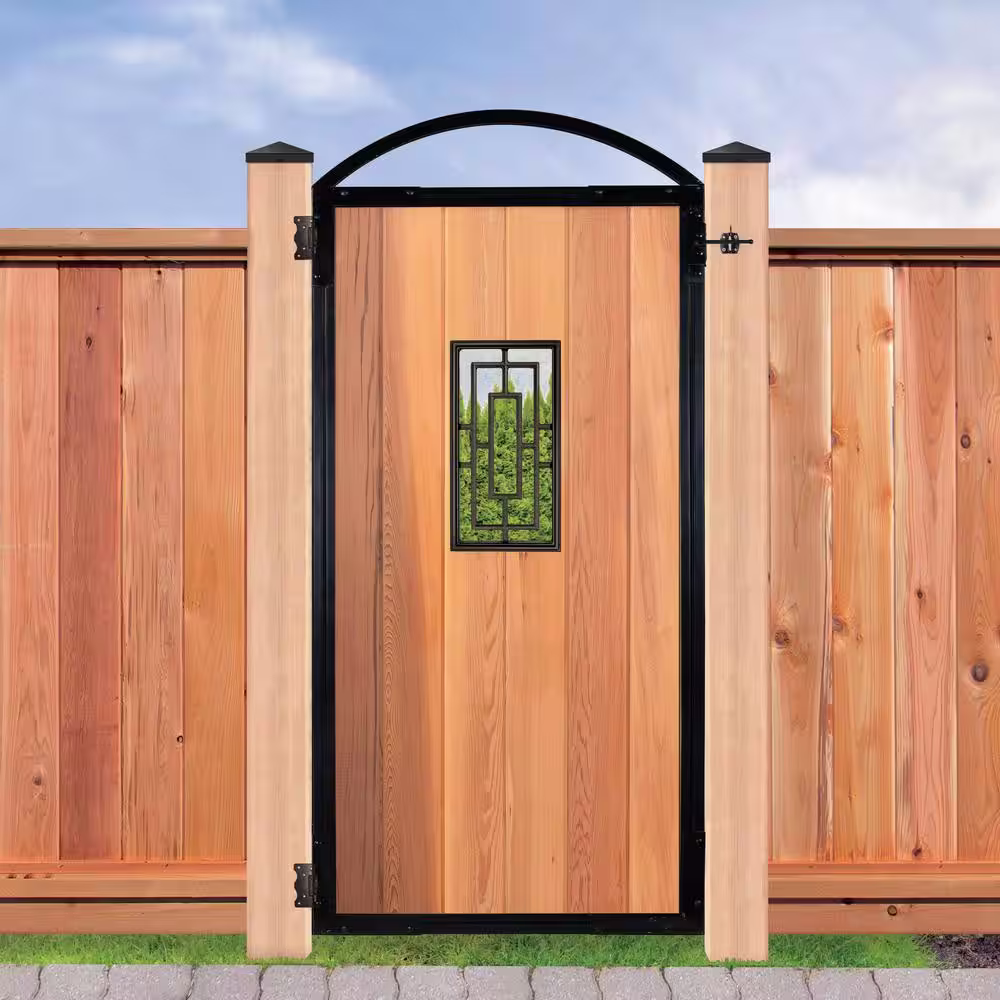 NUVO IRON Black Galvenized Steel 6-Board Gate Frame for 36.25 in. W Opening with Removable Arch