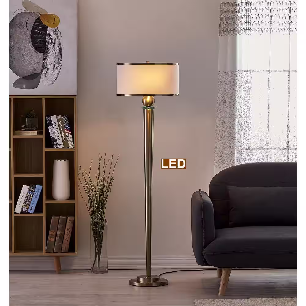 ARTIVA 63 in. Antique Satin Brass Venetian LED Floor Lamp