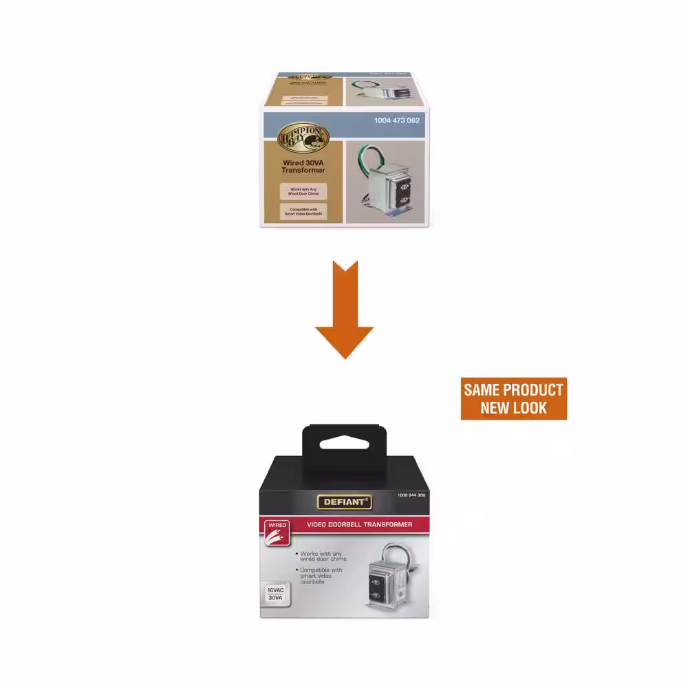 Defiant Wired 16VAC/30VA Doorbell Transformer, Compatible with all Video Doorbells