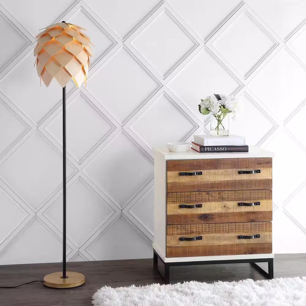 JONATHAN Y Simon 63 in. Pinecone Wood/Metal LED Floor Lamp, Natural/Black