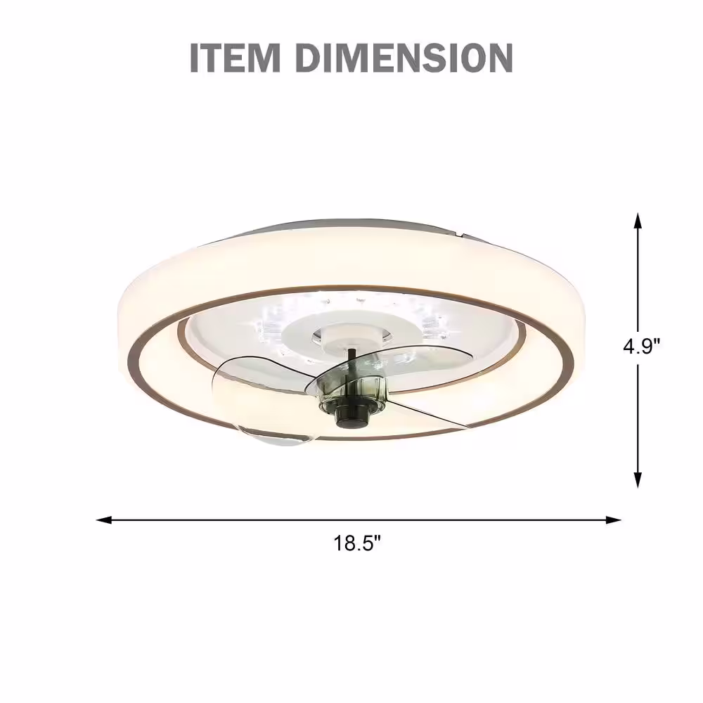 Bella Depot 19 in. Indoor Smart App Control White Ceiling Fan with Integrated LED Light Flush Mount Dimmer Ceiling Lighting