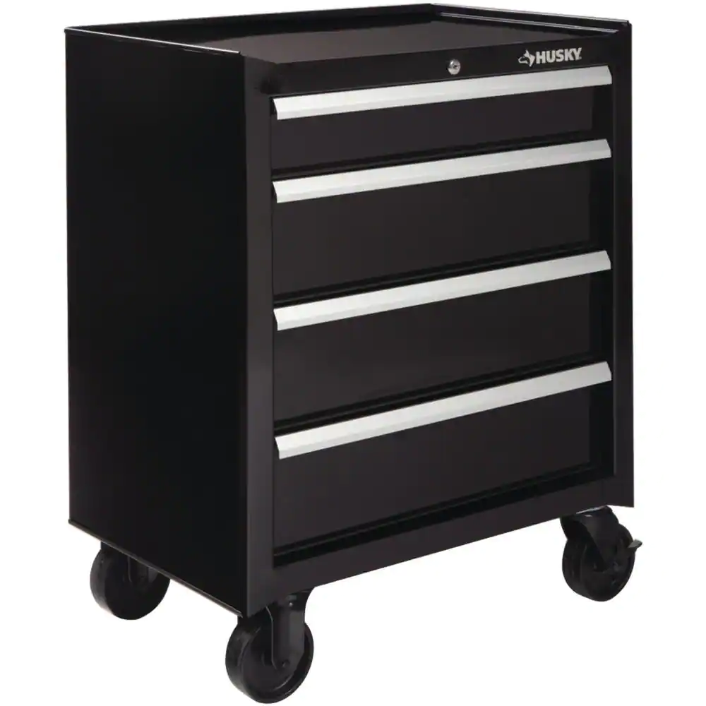 Husky 26.5 in. W x 18 in. D Standard Duty 4-Drawer Rolling Tool Cabinet in Gloss Black
