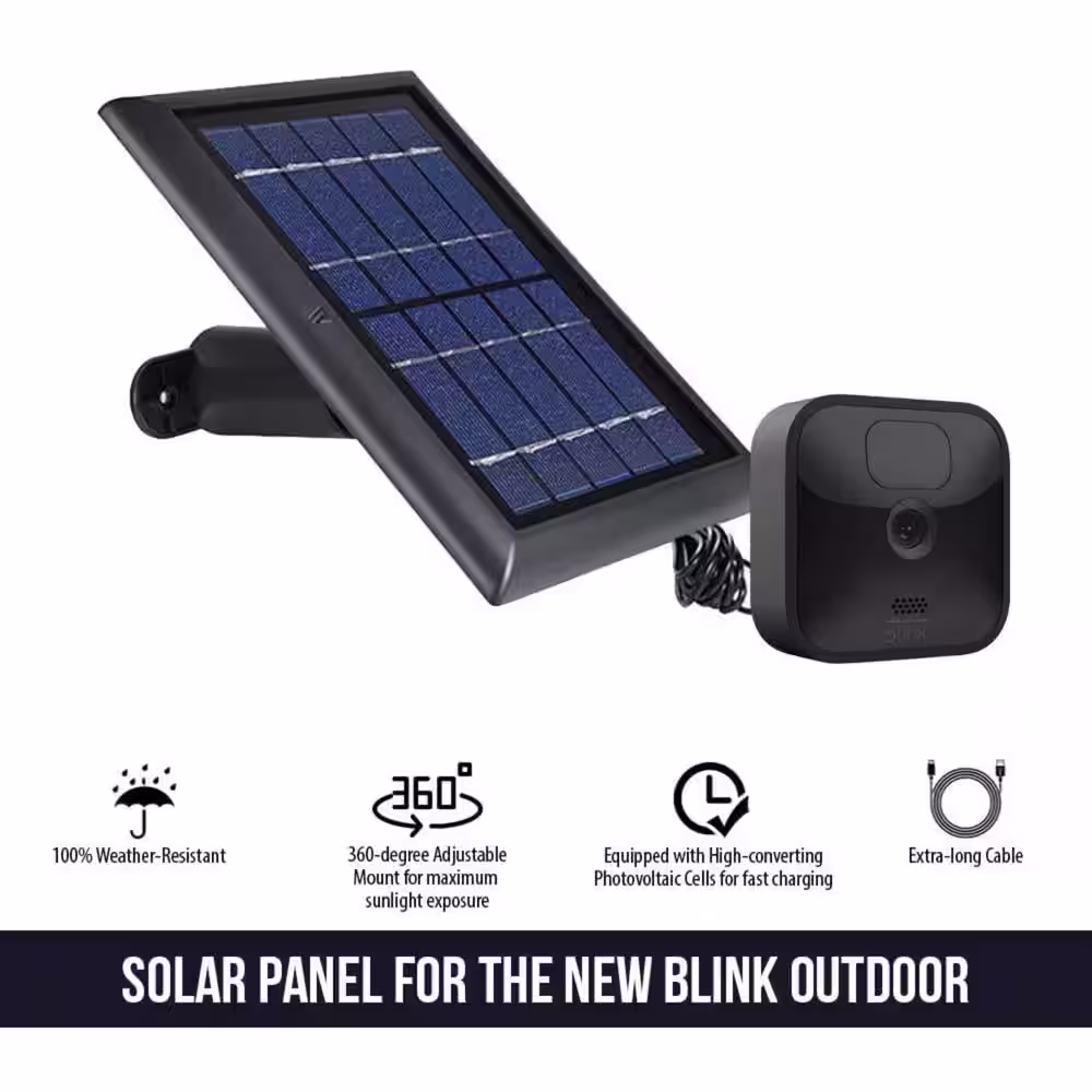 Wasserstein Solar Panel with Internal Battery for Blink Outdoor, Blink XT and Blink XT2 Security Camera (1-Pack, Black)