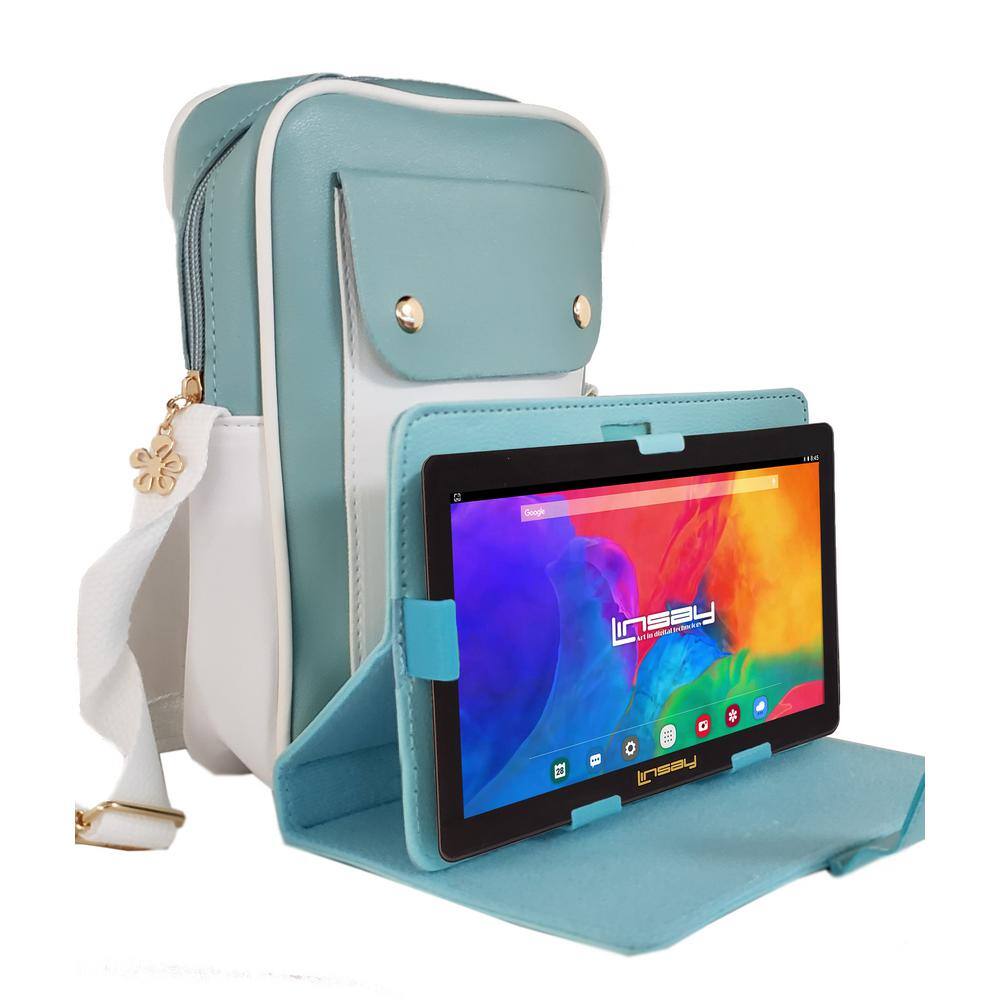 LINSAY 7 in. 2GB RAM 32GB Android 12 Tablet Bundle with Lovely Sky Blue Protective PU leather Case and Fashion Handbag