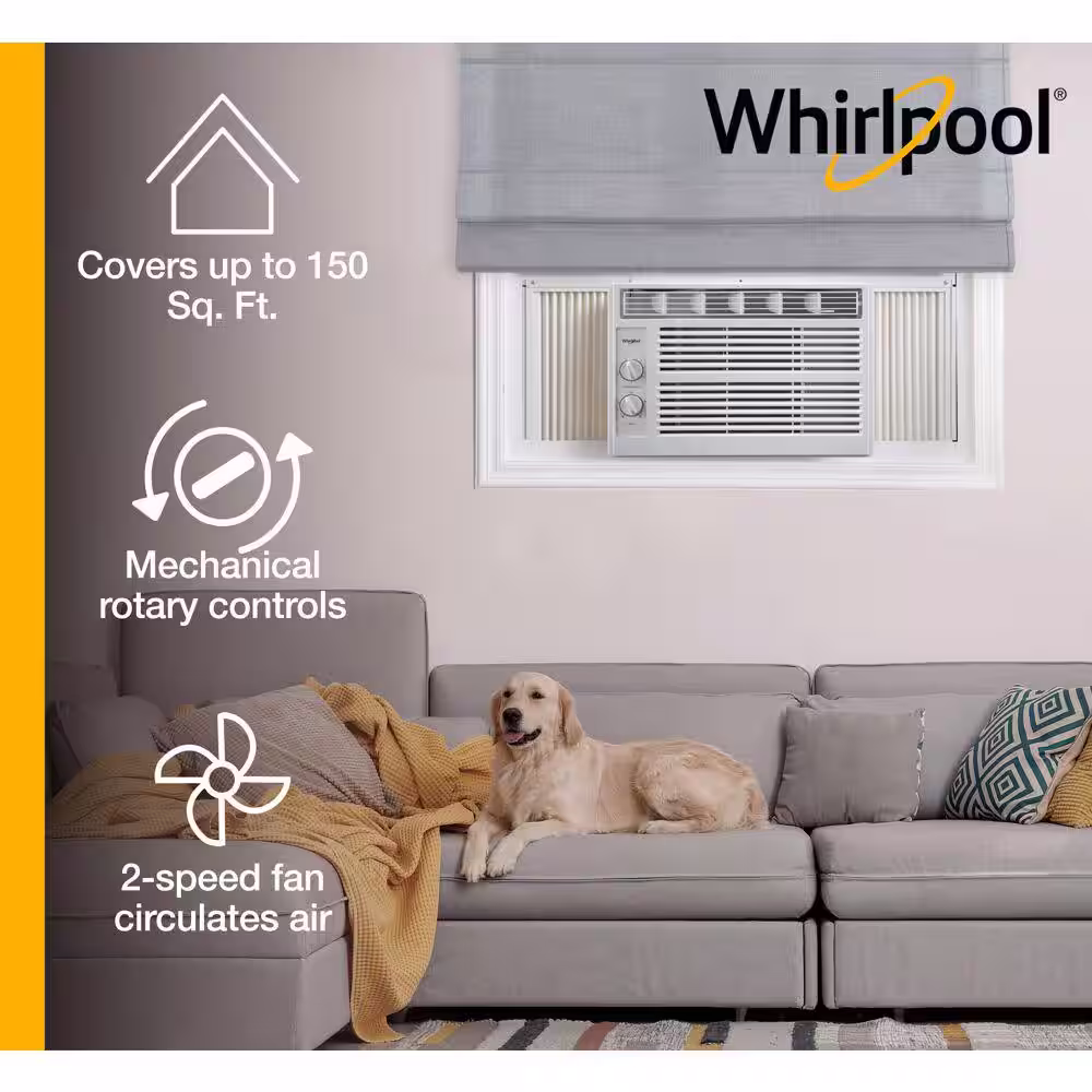 Whirlpool Energy Star 5,000 BTU 115-Volt Window-Mounted Air Conditioner w/ Mechanical Controls, Dehumidifier,150 sq.ft.