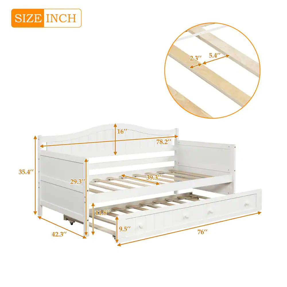 Harper & Bright Designs White Twin Wood Daybed with Trundle