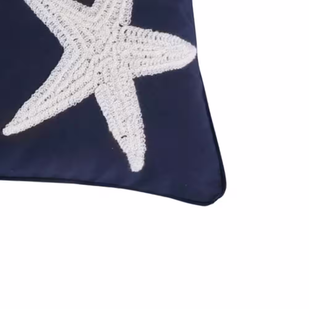 None Cerralvo White and Navy Starfish Embroidered 14 in. x 18 in. Throw Pillow