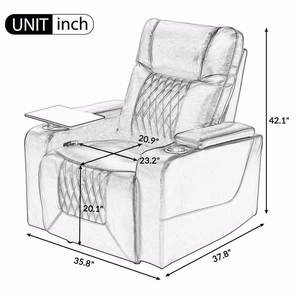 Merax Black PU Power Motion Home Theater Recliner with USB Charging Port and 360Â° Swivel Tray Table