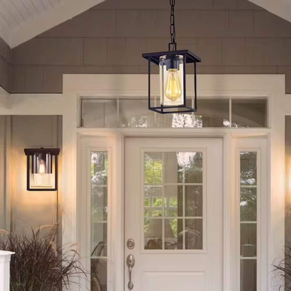 C Cattleya 1-Light Black Indoor Outdoor Pendant Light with Clear Glass