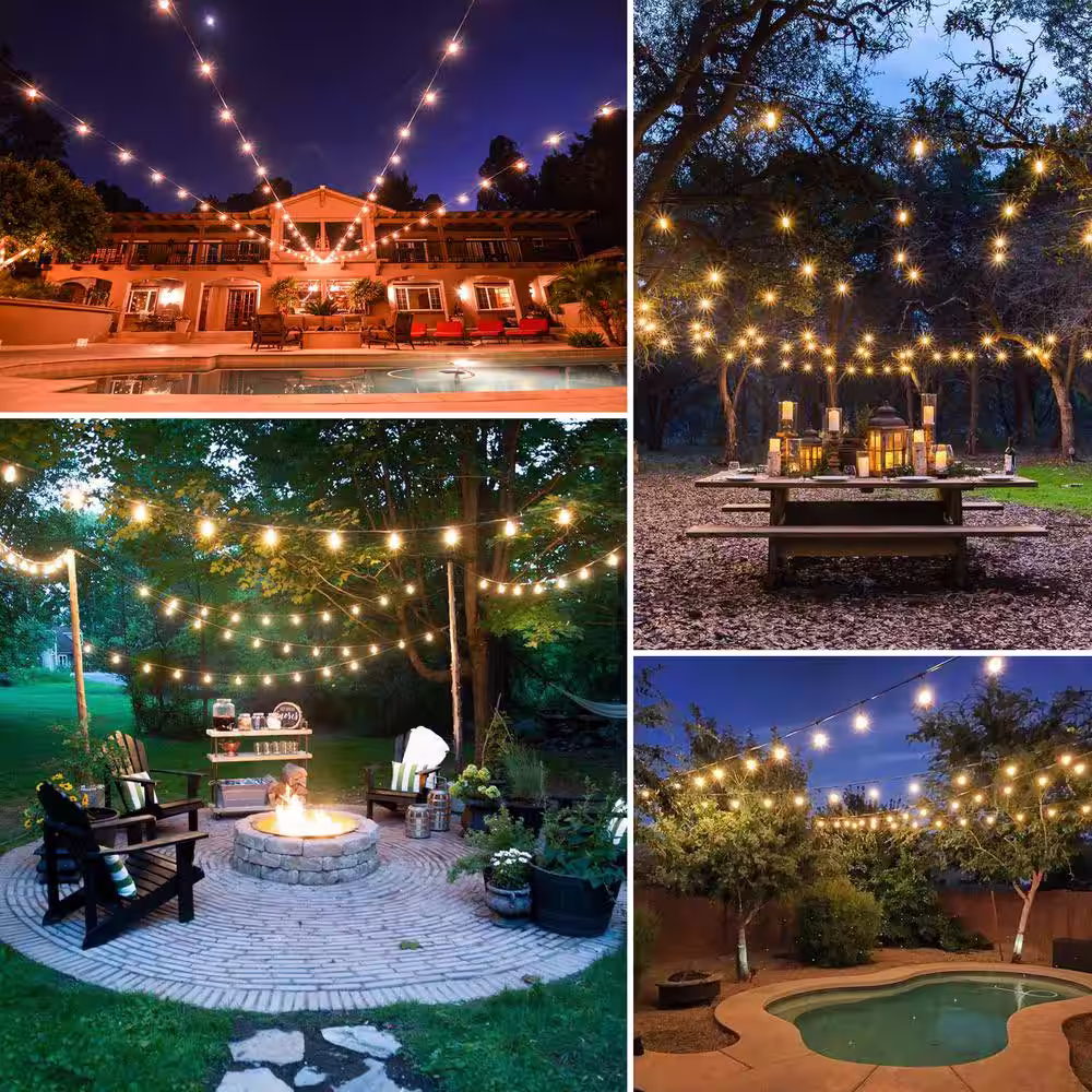 JONATHAN Y 25-Light Indoor/Outdoor 25 ft. Plug-in Contemporary Rustic G40 Bistro Globe Bulb String Lights, Black