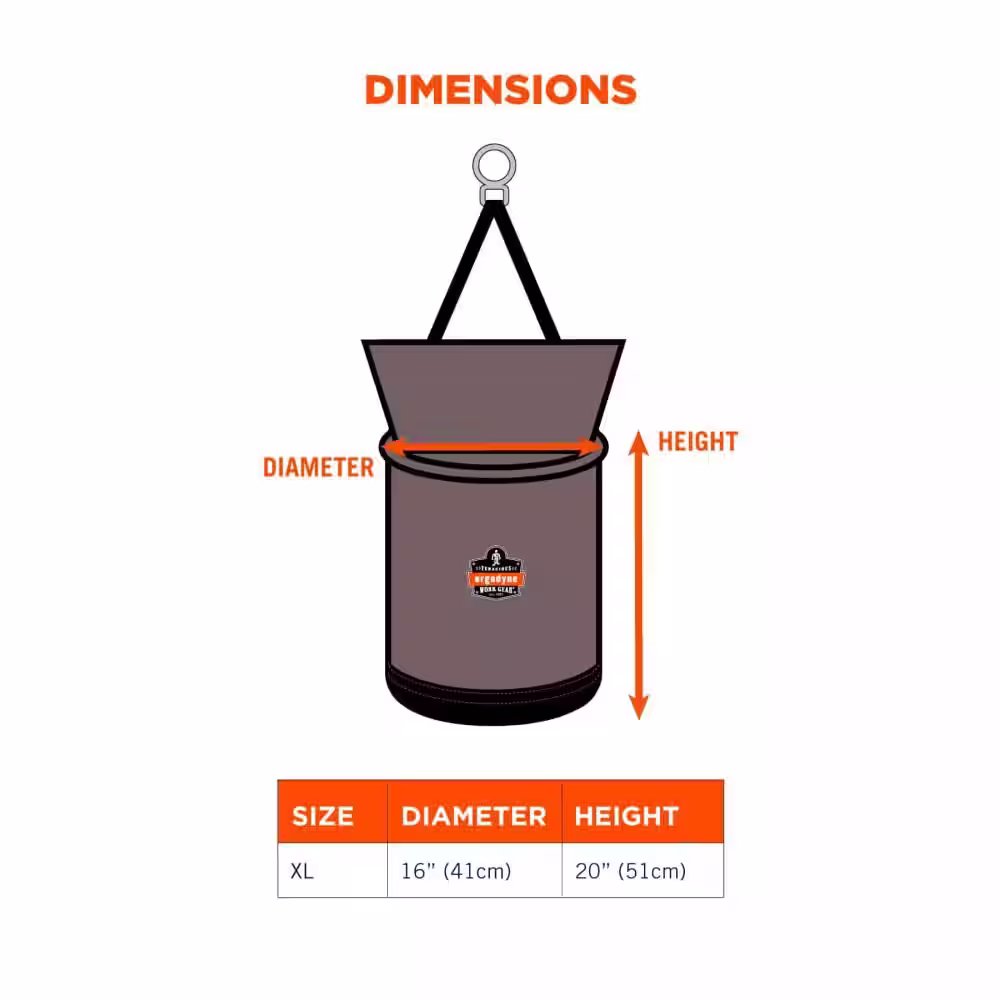 Ergodyne Arsenal 16 in. XL Nylon Hoist Bucket Tool Bag - Swiveling Carabiner, Zipper Top