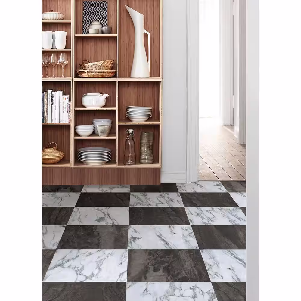 FloorPops Opaline Raven 60-in by 48-in Peel & Stick Floor Tile Bundle