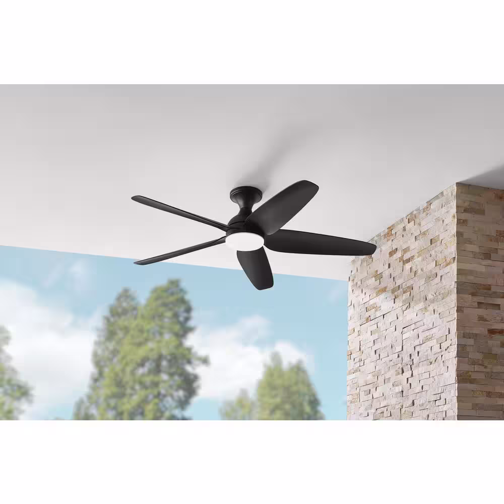 Hampton Bay Ceva 54 in. Integrated CCT LED Indoor/Outdoor Matte Black Ceiling Fan with Light and Remote Control