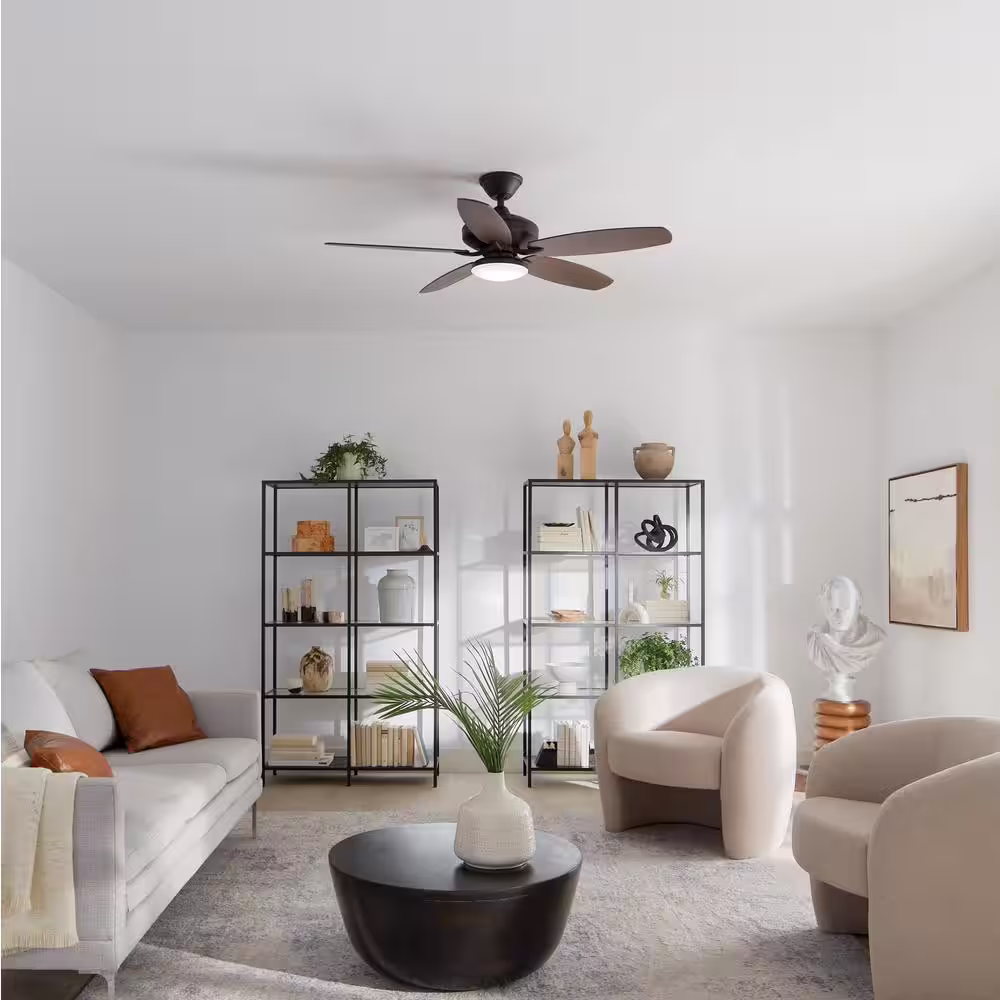 KICHLER Renew Designer 52 in. LED Indoor/Outdoor Satin Natural Bronze Dual Mount Ceiling Fan with Remote